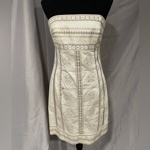 White House Black Market Strapless Cream Embroidered and Studded Dress